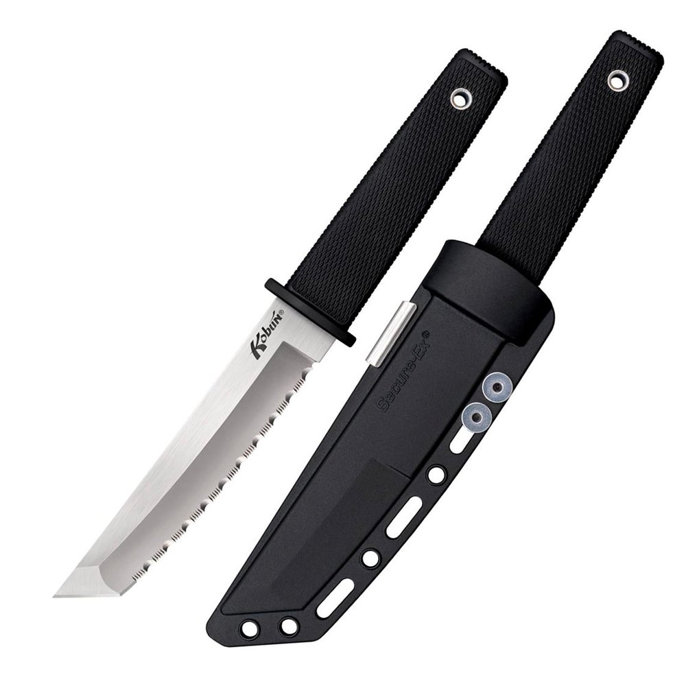 Cold Steel Kobun Serrated 5.5" Japanese AUS8A Stainless Steel American Tanto Shape Fixed Blade Tactical Hunting Knife, Ergonomic Kray-Ex Handle, Secure-Ex Sheath