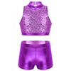Agoky Kids Girls' Top and Booty Shorts Ballet Dance Gymnastics Sports Leotard or Swimwear Swimming Costumes Purple Crop Top 7-8 view 1