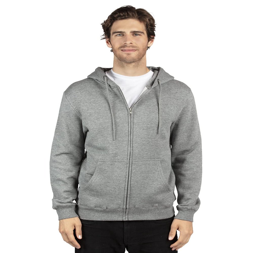 Threadfast Unisex Ultimate Fleece Full-Zip Hooded Sweatshirt XS HEATHER GREY