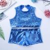 Agoky Kids Girls' Top and Booty Shorts Ballet Dance Gymnastics Sports Leotard or Swimwear Swimming Costumes Blue Crop Top 9-10 view 3