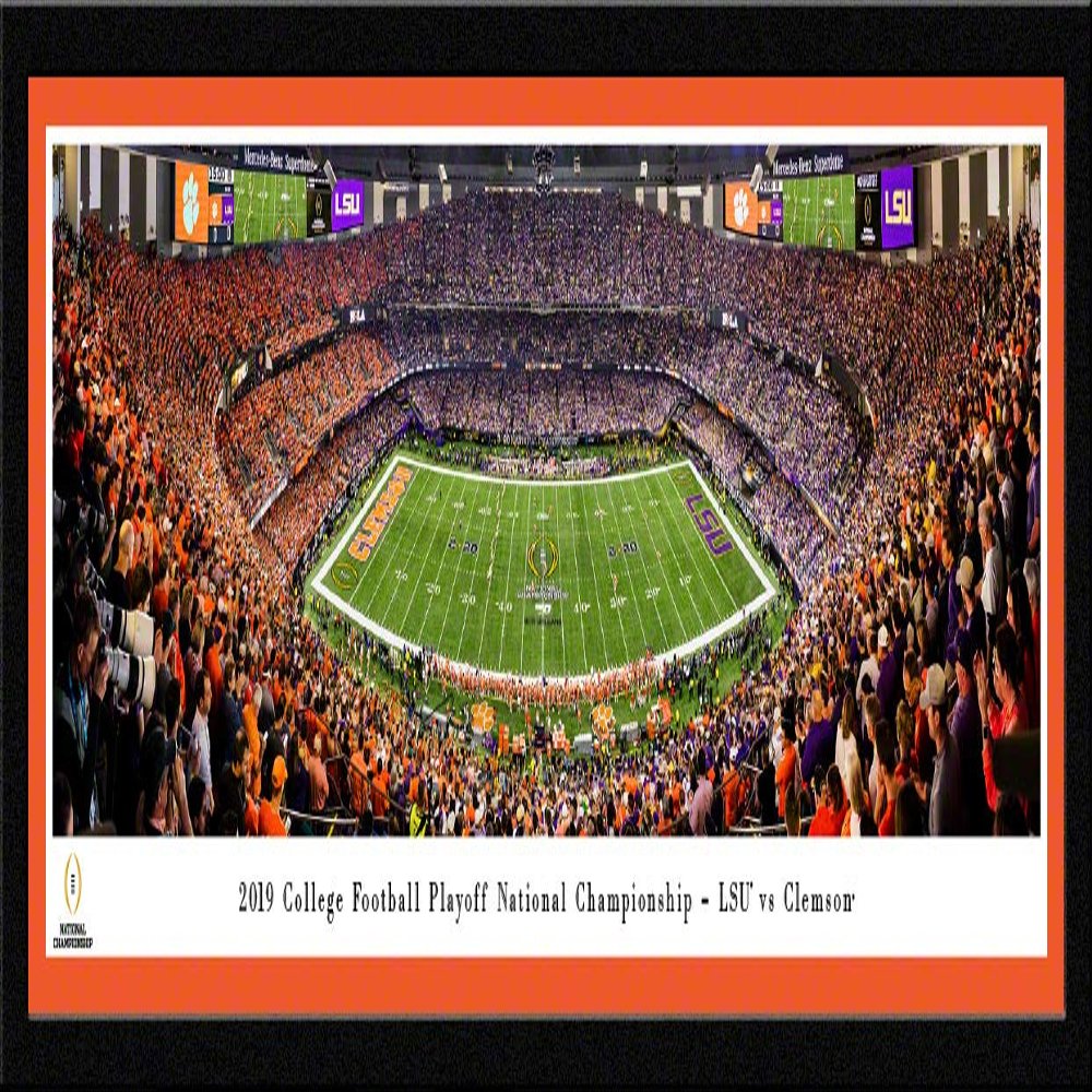 2019 College Football National Championship - LSU vs Clemson - 42x15.5-inch Single Orange Mat, Select Framed Picture by Blakeway Panoramas