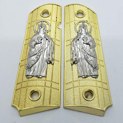 New 1911 SAN Judas ST. Jude Full Size Grips Government Ambi Cut Gold Plated