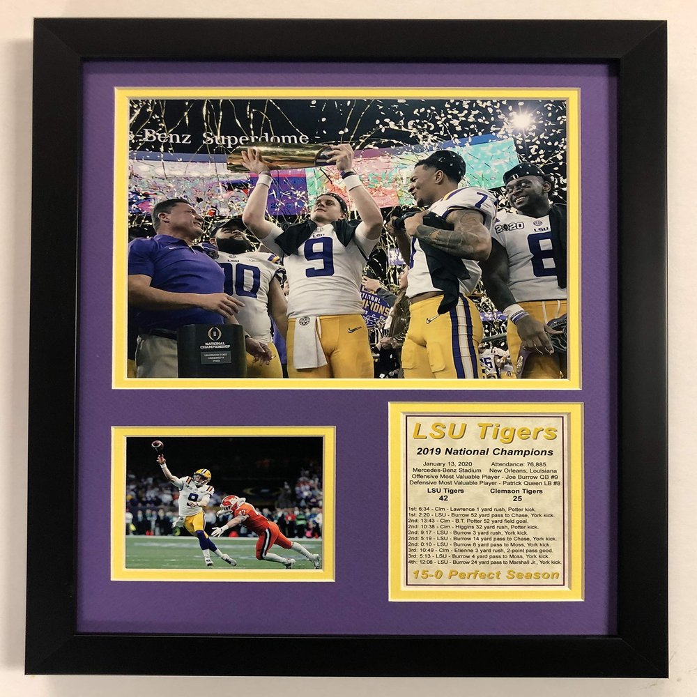 Legends Never Die 2019 LSU Tigers CFP National Champions Undefeated Season - Celebration - Framed 12"x15" Double Matted Photos