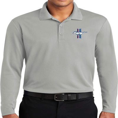 Ford Legend Lives Crest Pocket Print Long Sleeve Polo, Silver 3XL