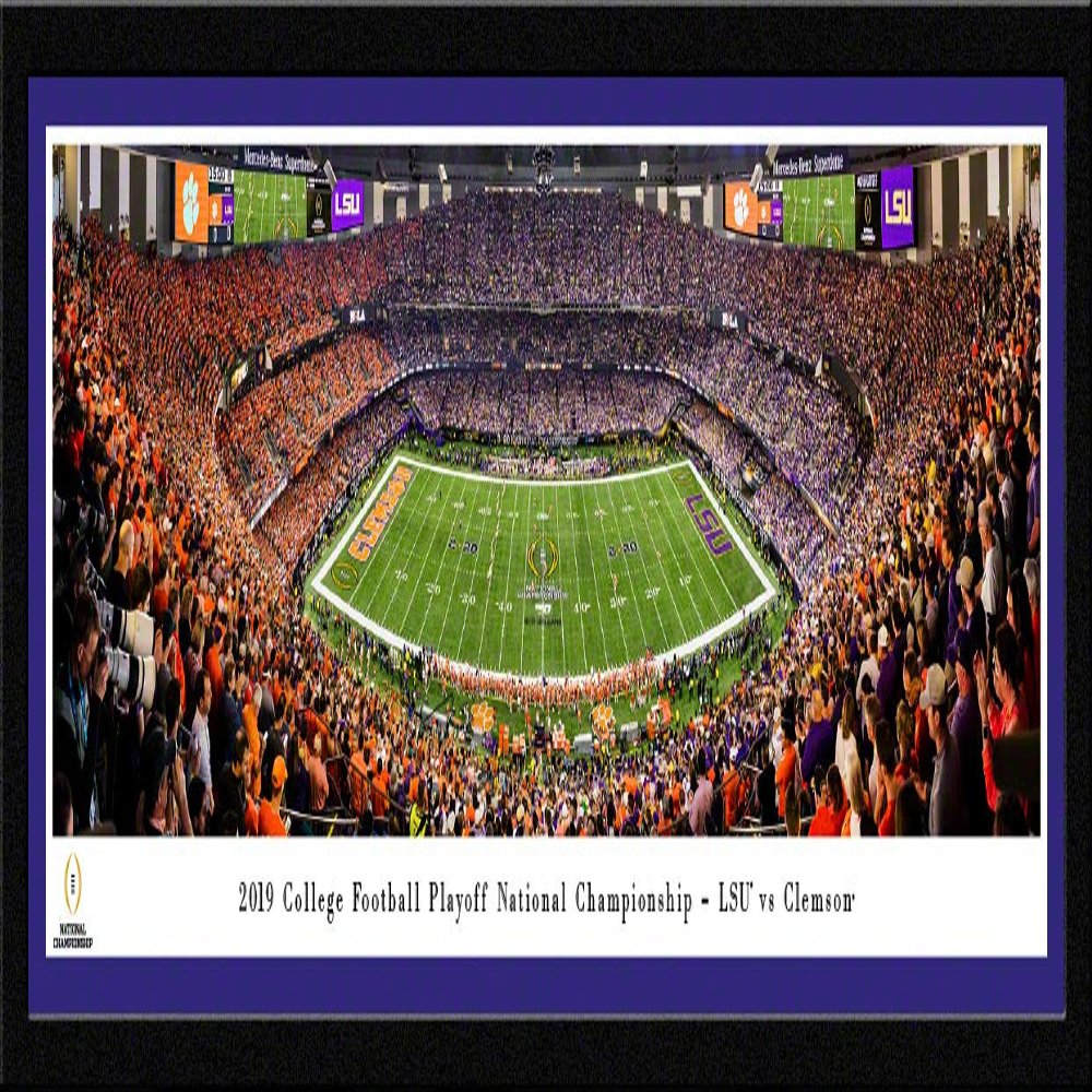 2019 College Football National Championship - LSU vs Clemson - 42x15.5-inch Single Purple Mat, Select Framed Picture by Blakeway Panoramas