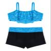 Agoky Kids Girls' Top and Booty Shorts Ballet Dance Gymnastics Sports Leotard or Swimwear Swimming Costumes Sky_Blue 2PCS 3-4 view 3