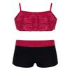 Agoky Kids Girls' Top and Booty Shorts Ballet Dance Gymnastics Sports Leotard or Swimwear Swimming Costumes Burgundy 2PCS 3-4 view 1
