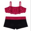 Agoky Kids Girls' Top and Booty Shorts Ballet Dance Gymnastics Sports Leotard or Swimwear Swimming Costumes Burgundy 2PCS 3-4 view 3