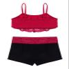 Agoky Kids Girls' Top and Booty Shorts Ballet Dance Gymnastics Sports Leotard or Swimwear Swimming Costumes Burgundy 2PCS 3-4 view 4