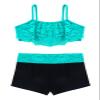 Agoky Kids Girls' Top and Booty Shorts Ballet Dance Gymnastics Sports Leotard or Swimwear Swimming Costumes Turquoise 2PCS 3-4 view 3