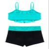 Agoky Kids Girls' Top and Booty Shorts Ballet Dance Gymnastics Sports Leotard or Swimwear Swimming Costumes Turquoise 2PCS 3-4 view 4
