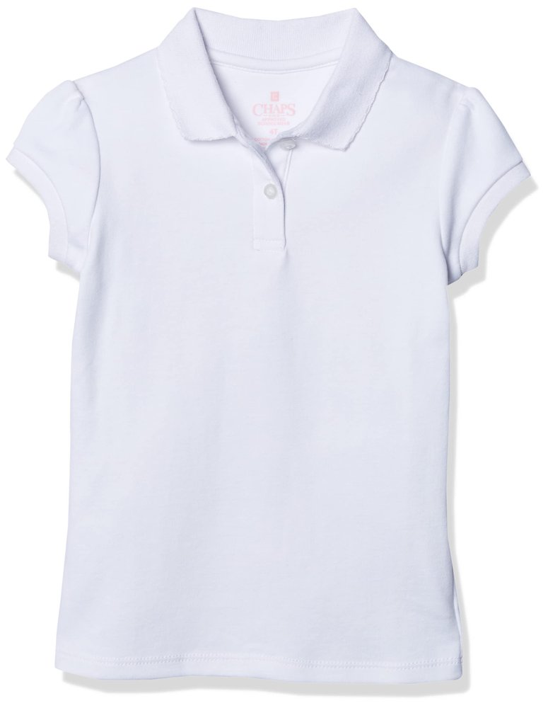 Chaps Toddler Girls' School Uniform Short Sleeve Interlock Polo, White, 4T