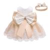 Cute Newborn Baby Girl Formal Prom Summer Wedding Dress A-line Sleeveless Knee Length Tutu Gown Ruffle Princess Bow Pageant Christeing Baptism Birthday Party Dress with Heandwear #01Champagne 9-12 M view 1