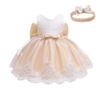 Cute Newborn Baby Girl Formal Prom Summer Wedding Dress A-line Sleeveless Knee Length Tutu Gown Ruffle Princess Bow Pageant Christeing Baptism Birthday Party Dress with Heandwear #01Champagne 9-12 M view 2