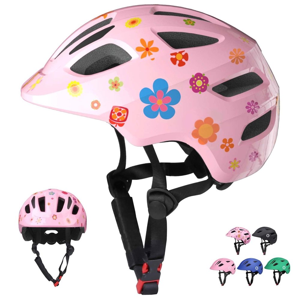 XJD Toddler Helmet Kids Bike Helmet for Infant/Baby Multi-Sport Adjustable Skateboard for Kids Boys Girls Lightweight for Age 1 and Older (Pink Flowers, Small: 20.47"- 22.05" / 52-56 cm)
