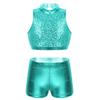 Agoky Kids Girls' Top and Booty Shorts Ballet Dance Gymnastics Sports Leotard or Swimwear Swimming Costumes Lake_Green Crop Top 11-12 view 1