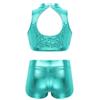 Agoky Kids Girls' Top and Booty Shorts Ballet Dance Gymnastics Sports Leotard or Swimwear Swimming Costumes Lake_Green Crop Top 11-12 view 2