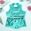 Agoky Kids Girls' Top and Booty Shorts Ballet Dance Gymnastics Sports Leotard or Swimwear Swimming Costumes Lake_Green Crop Top 11-12 view 3
