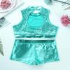 Agoky Kids Girls' Top and Booty Shorts Ballet Dance Gymnastics Sports Leotard or Swimwear Swimming Costumes Lake_Green Crop Top 11-12 view 4
