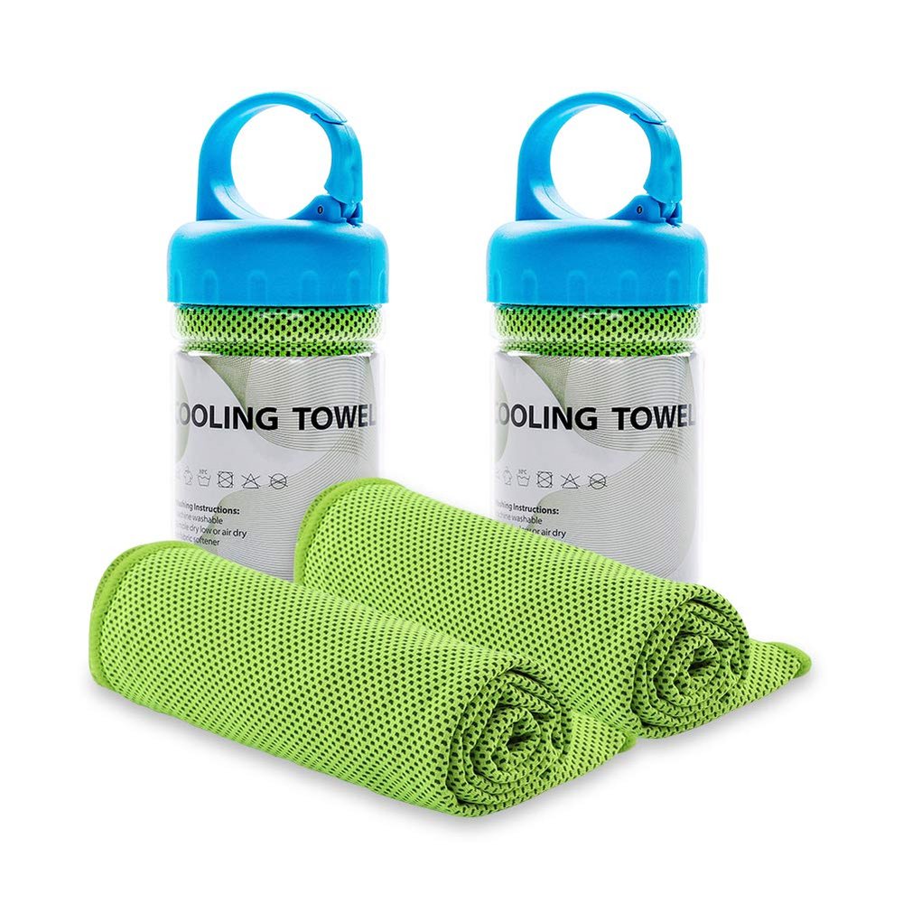 TANCANO Sports Towel for Instant Cooling Relief Microfiber Towels for Golf Workout Swimming Gym Yoga Travel Camping Fitness 40"x12" Sweat Towel (Green 2 Pack)