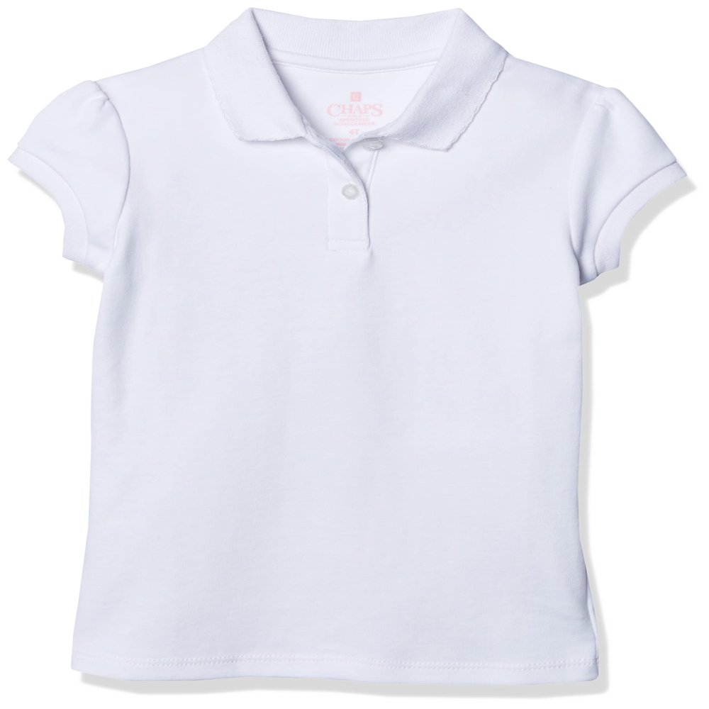 Chaps Toddler Girls' School Uniform Short Sleeve Interlock Polo, White, 2T
