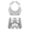 Agoky Kids Girls' Top and Booty Shorts Ballet Dance Gymnastics Sports Leotard or Swimwear Swimming Costumes Silver Crop Top 11-12 view 2