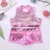 Agoky Kids Girls' Top and Booty Shorts Ballet Dance Gymnastics Sports Leotard or Swimwear Swimming Costumes Pink Crop Top 13-14 view 3