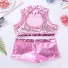 Agoky Kids Girls' Top and Booty Shorts Ballet Dance Gymnastics Sports Leotard or Swimwear Swimming Costumes Pink Crop Top 13-14 view 4