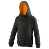Kids Plain Pullover Contrast Hooded Top Childs Long Sleeves Warm Sports Hoodie (Jet Black/Orange Crush 9-11 Years) view 1