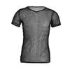 Aislor Men's Fishnet See Through Casual Short Sleeve T-Shirt Muscle Top Sport Tank Top Clubwear Black Large view 1