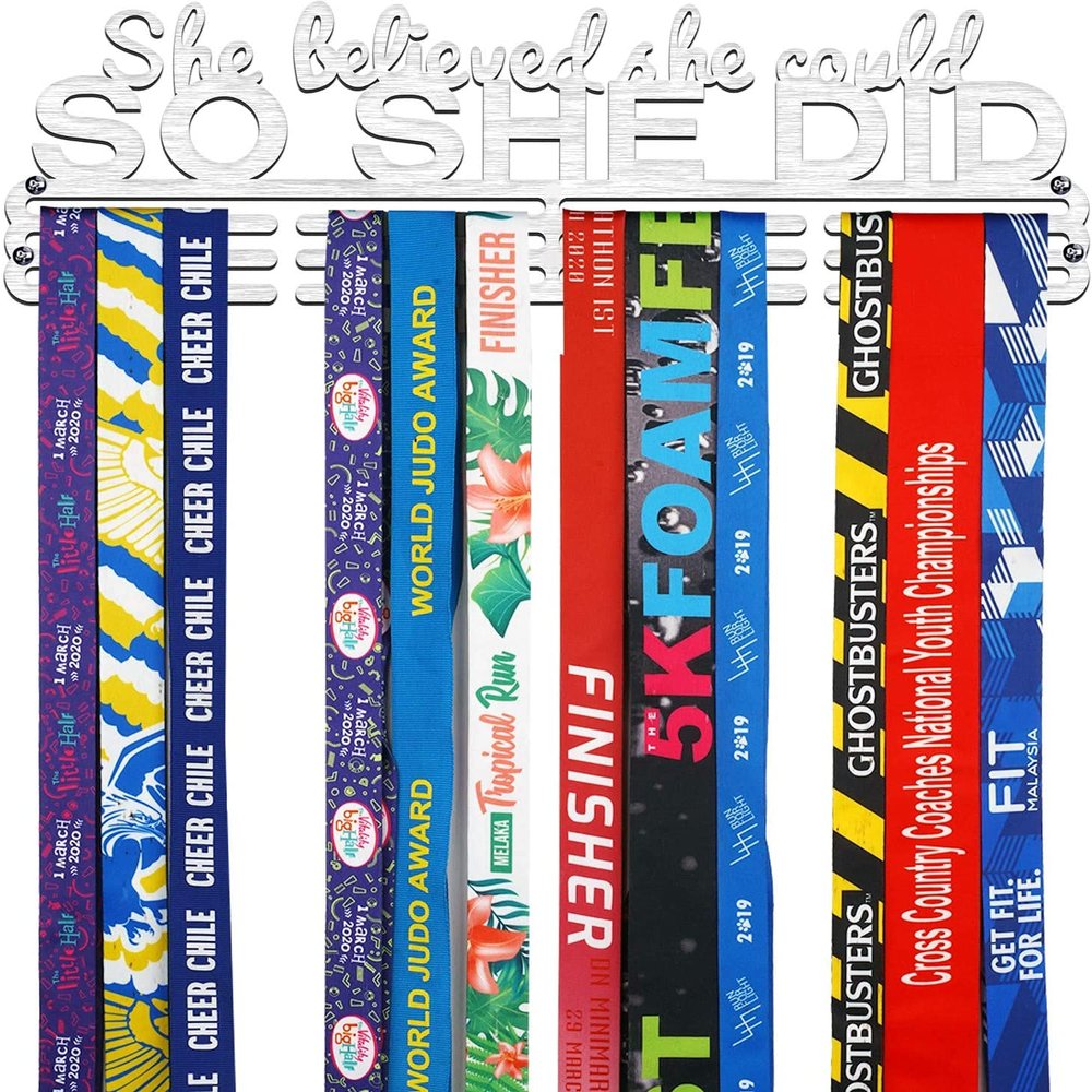 Miayork Medal Holder Display She Believed she Could SO SHE DID Medal Hanger Display -Wall Mount Easy to Install Running Race Medal Hanger Display in Stainless Steel Material