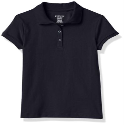 Chaps Toddler Girls' School Uniform Short Sleeve Interlock Polo, Navy, 4T