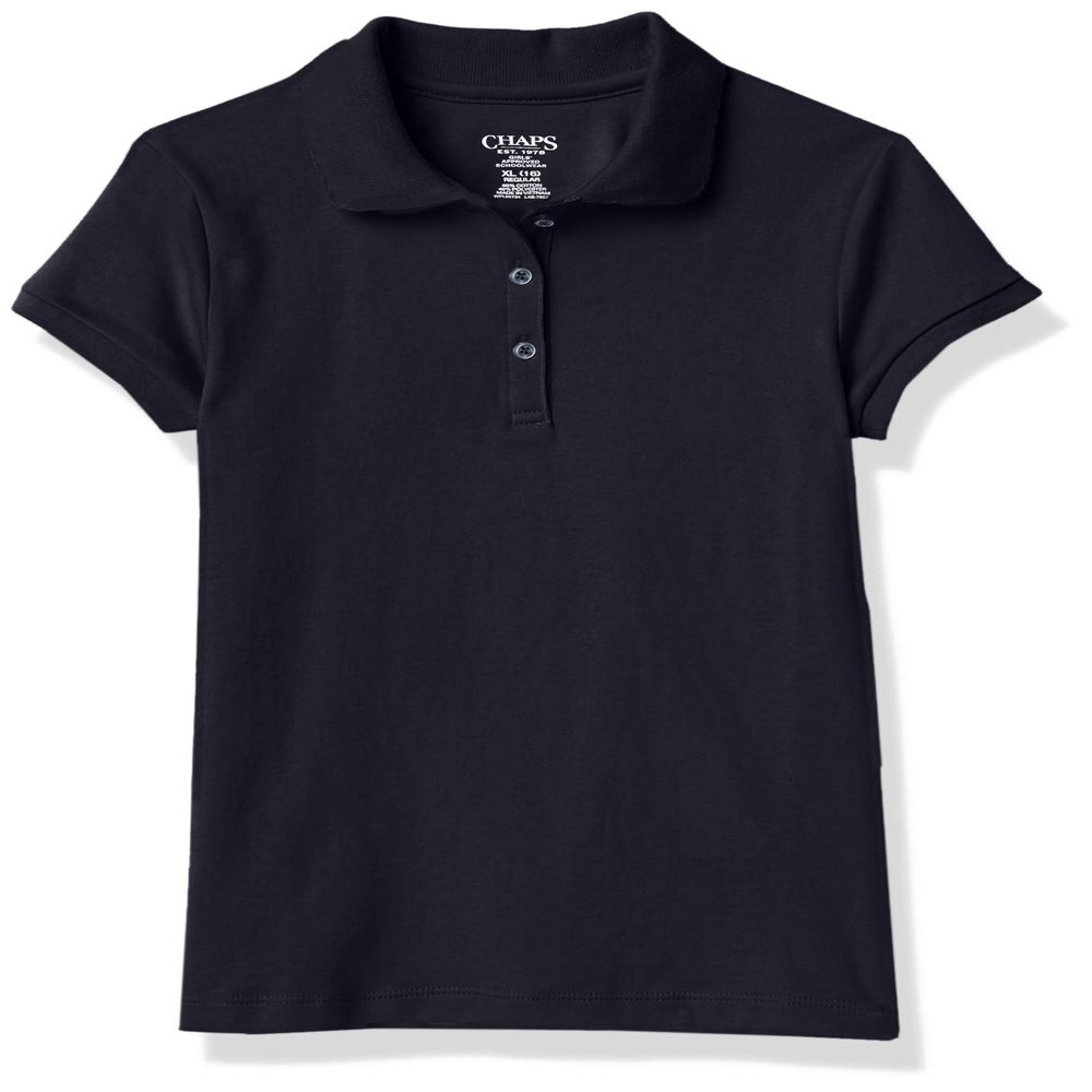 Chaps Toddler Girls' School Uniform Short Sleeve Interlock Polo, Navy, 4T