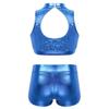 Agoky Kids Girls' Top and Booty Shorts Ballet Dance Gymnastics Sports Leotard or Swimwear Swimming Costumes Blue Crop Top 11-12 view 2