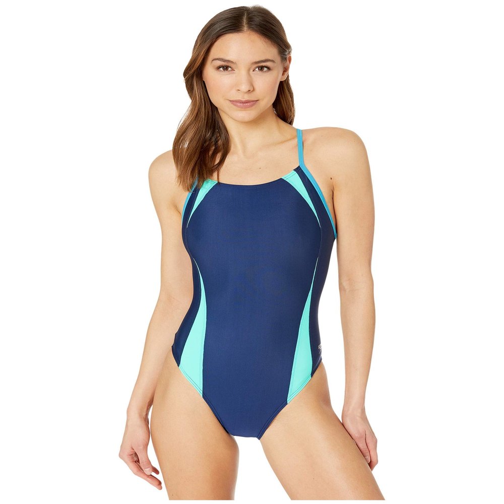 Speedo Solid Splice Flipback One-Piece Navy 20