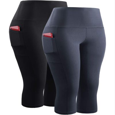 NELEUS Women's 2 Pack Yoga Capri Pants Workout Running Leggings,9042,Black/Grey,US S,EU M