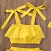 Newborn Infant Baby Girl Sunflower Print Clothes Strap Crop Tops Tutu Skirt Shorts Headband 3Pcs Summer Outfit Set (Yellow,0-6 Months) view 4