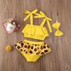 Newborn Infant Baby Girl Sunflower Print Clothes Strap Crop Tops Tutu Skirt Shorts Headband 3Pcs Summer Outfit Set (Yellow,18-24 Months) view 3