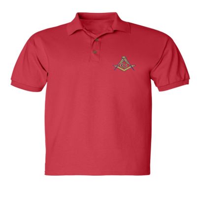 ALLNTRENDS Men's Polo T Shirt Mason Symbol Embroidered Freemasonry Shirt (XL, Red)