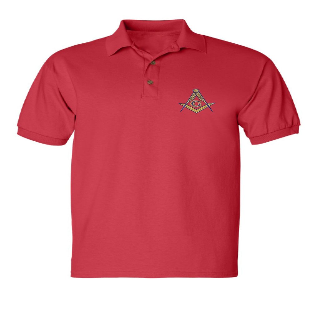 ALLNTRENDS Men's Polo T Shirt Mason Symbol Embroidered Freemasonry Shirt (XL, Red)