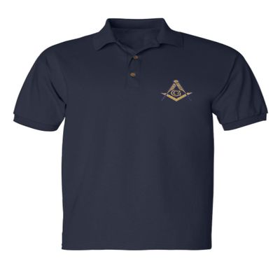 ALLNTRENDS Men's Polo T Shirt Mason Symbol Embroidered Freemasonry Shirt (XL, Navy Blue)