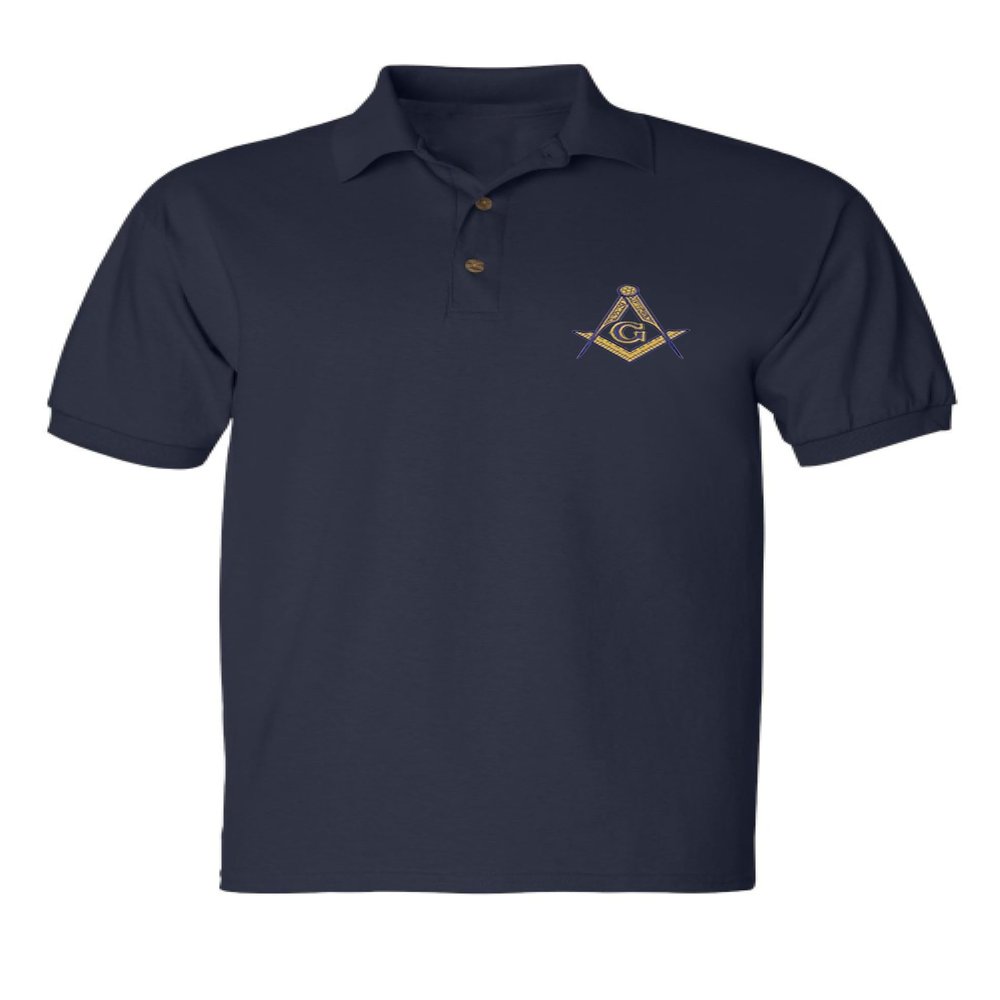 ALLNTRENDS Men's Polo T Shirt Mason Symbol Embroidered Freemasonry Shirt (XL, Navy Blue)