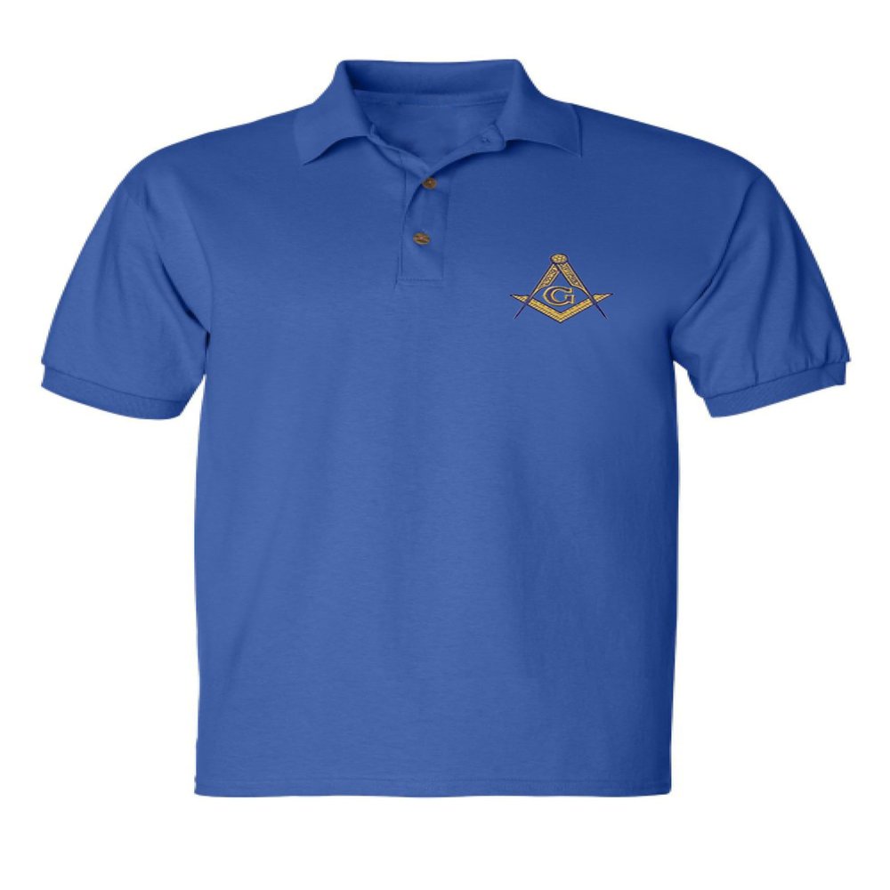 ALLNTRENDS Men's Polo T Shirt Mason Symbol Embroidered Freemasonry Shirt (L, Royal Blue)