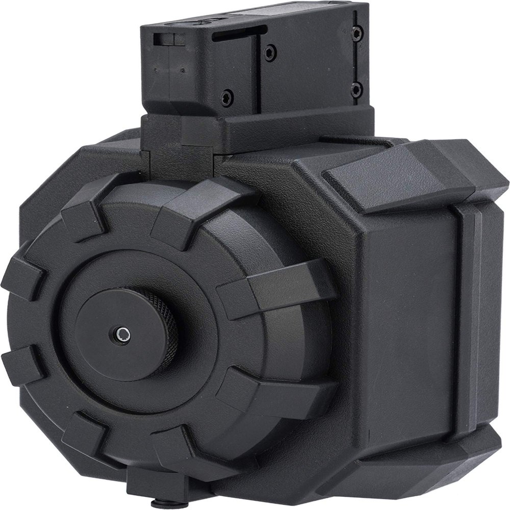Evike Airsoft - Angel Custom 2000 Round Blok Firestorm AEG Airsoft Drum Flashmag (Color: Black/Airsoft M14)