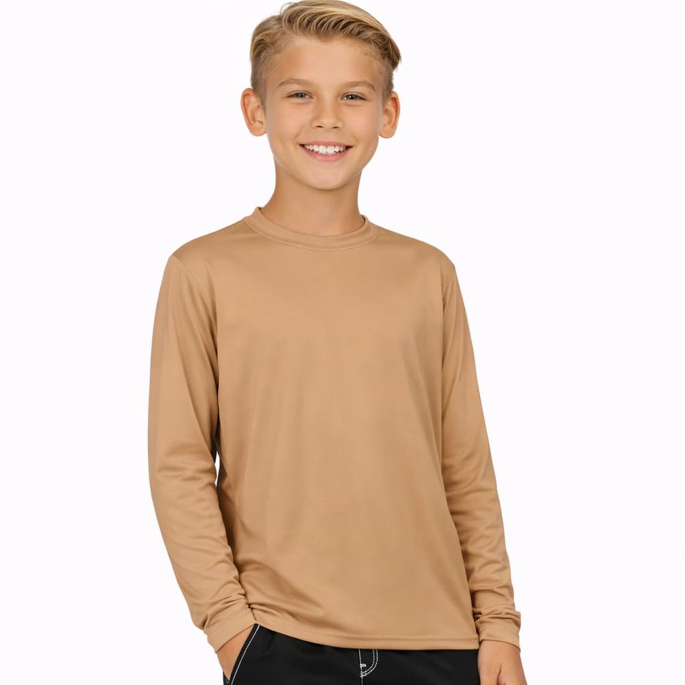 INGEAR Boys UPF 50+ Rash Guard Swim Shirt Quick-Dry Lightweight Sun Protection for Swimming, Surfing & Beach, XSXL(Tan, Large)