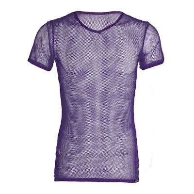 Aislor Men's Fishnet See Through Casual Short Sleeve T-Shirt Muscle Top Sport Tank Top Clubwear Purple Medium