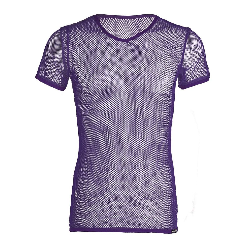 Aislor Men's Fishnet See Through Casual Short Sleeve T-Shirt Muscle Top Sport Tank Top Clubwear Purple Medium