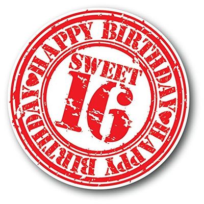 Zirni Happy Birthday Sweet Sixteen 16 Grunge Stamp Sticker Decal Design