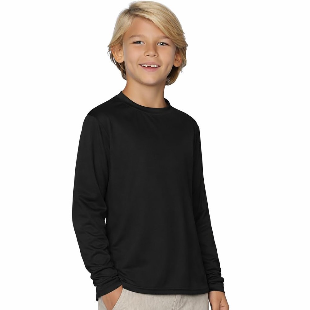 INGEAR Boys UPF 50+ Rash Guard Swim Shirt  Quick-Dry Lightweight Sun Protection for Swimming, Surfing & Beach, XSXL(Black, X-Large)