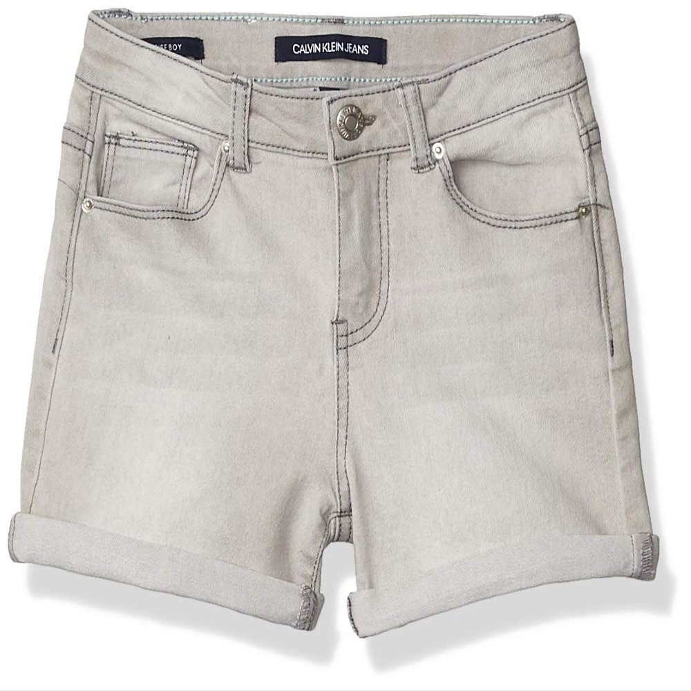 Calvin Klein Girls' Jean Shorts, Stretch Denim, Boyfriend Fit, Mid to High Rise, Overcast/Cuff, 10